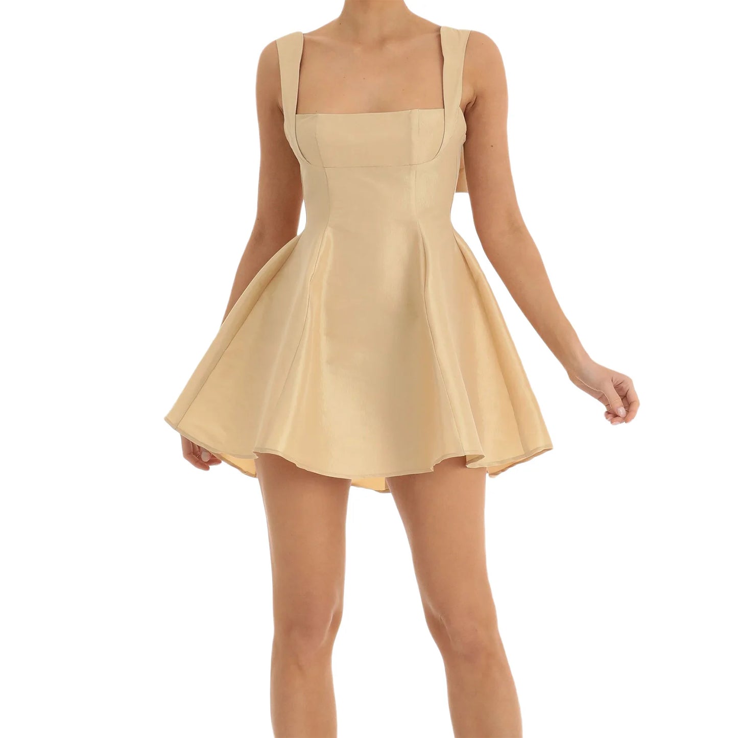 Women's Y2K Spaghetti Strap Mini Dress – Sexy Backless Bow Low-Cut Bodycon A-Line Camisole for Summer Vintage Aesthetic