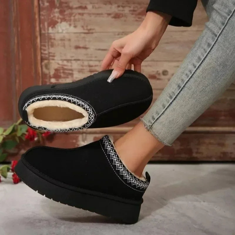 Chelsea Style Women's Snow Boots – Faux Suede Ankle Platform Winter Flats with Plush Lining