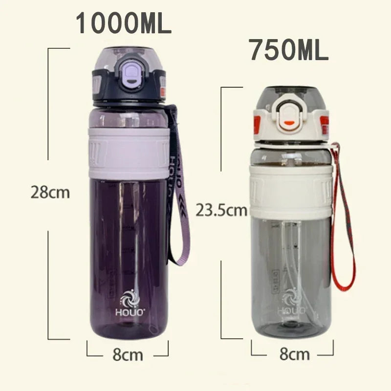 1L and 750ml Plastic Sports Water Bottle – Portable Leakproof Water Cup for Gym, School, and Outdoor Activities