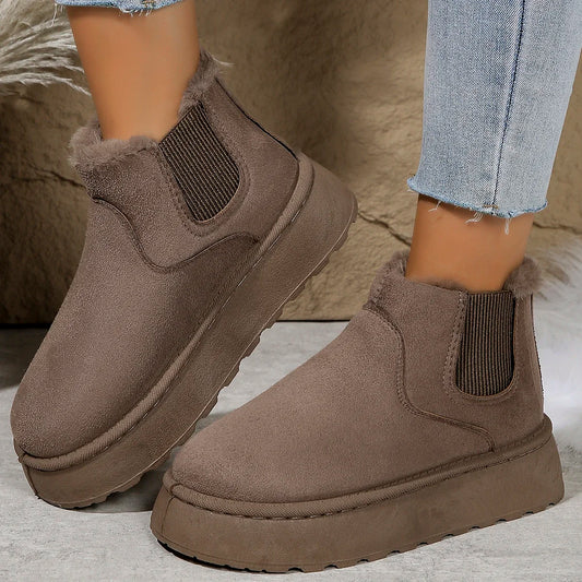 Winter Plush-Lined High-Top Ankle Snow Boots for Women – Warm, Comfortable, and Slip-On Design