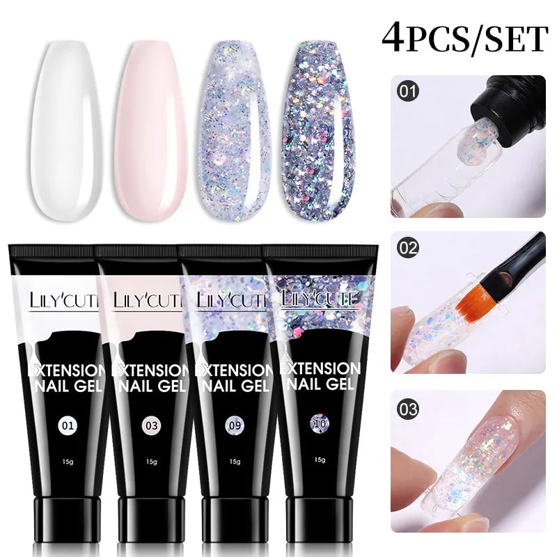 15ml Nail Extension Gel Kit – Soak Off UV Acrylic Gel in White, Clear & Pink for Home or Salon Nail Art