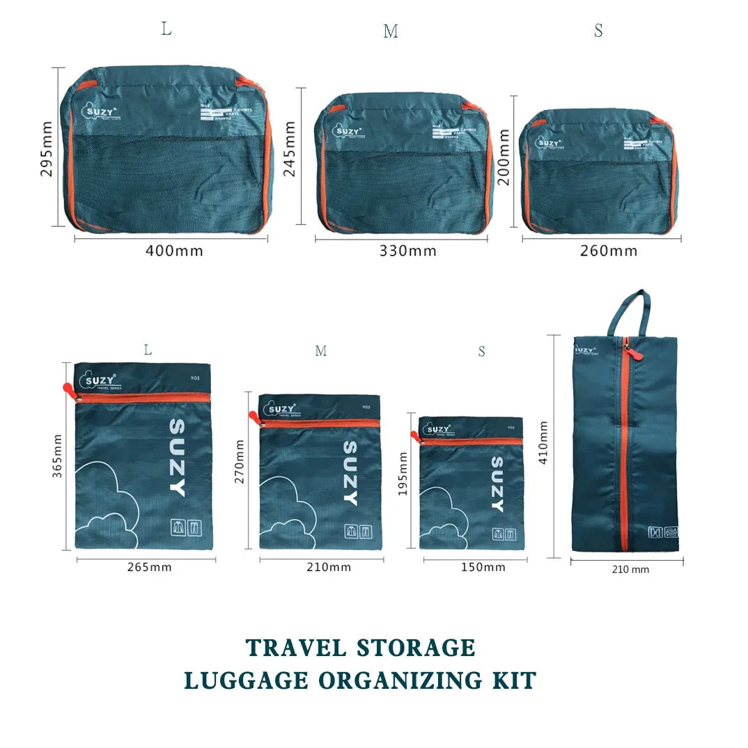 7-Piece Travel Storage Organizer Set – Portable Luggage Packing Cubes and Shoe Pouches