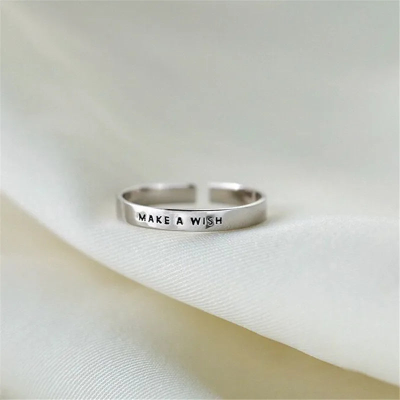925 Sterling Silver "Make a Wish" Adjustable Letter Ring – Classic Cocktail Jewelry for Women