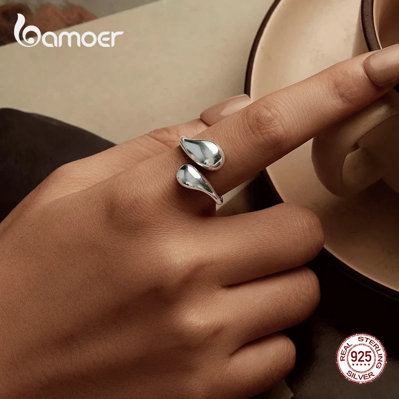 Chunky Adjustable Water Droplet Ring in 925 Sterling Silver – Handmade High Polish Statement Band for Women