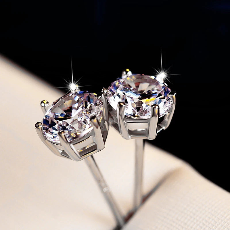 14K Gold Plated Sterling Silver Round CZ Stud Earrings – Hypoallergenic Cubic Zirconia for Women