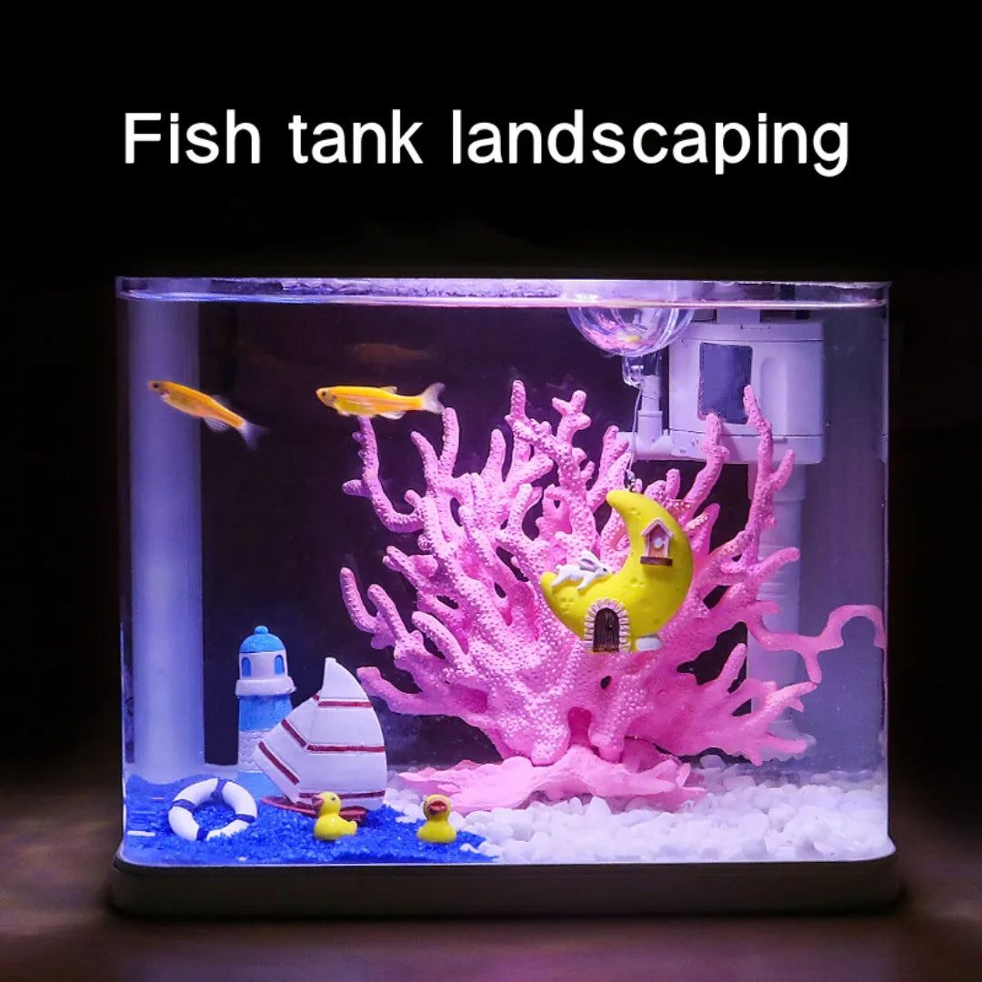 Artificial Coral Aquarium Decoration – PVC Simulated Coral Water Plant for Fish Tank Aquascape – Pink & Blue Resin Ornament for Marine Landscape