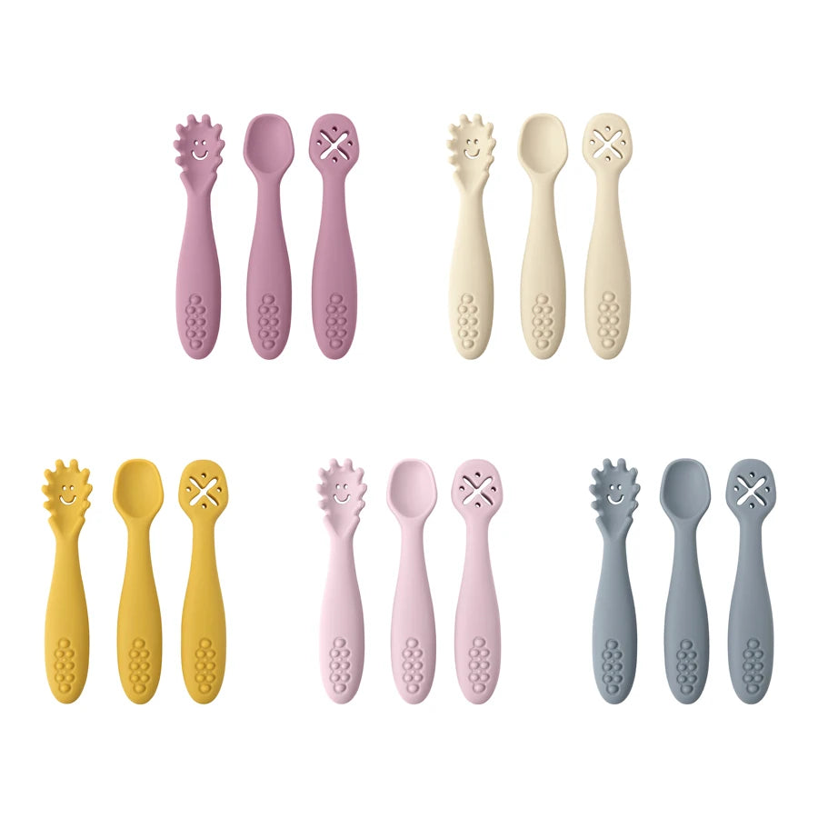 3PCS Baby Silicone Feeding Spoon Set – Safe Learning Utensils for Toddlers and Newborns