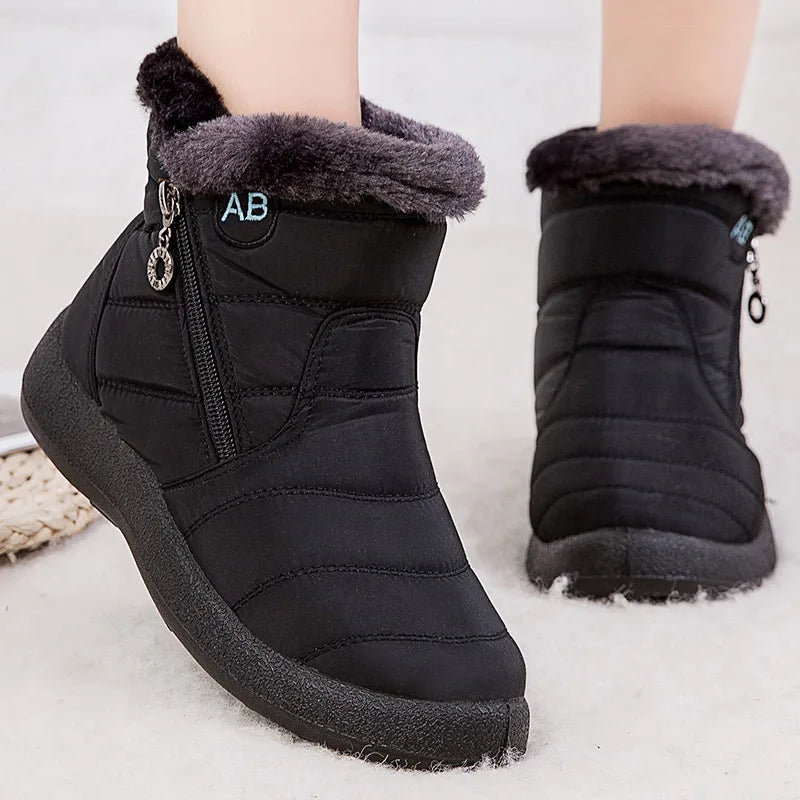 Women's Waterproof Winter Ankle Boots – Low Heel Snow Boots with Fur Lining