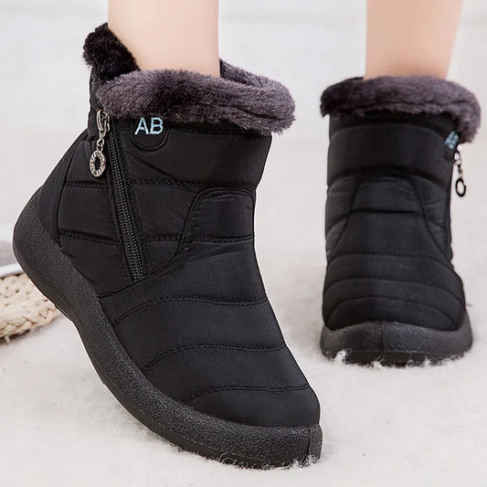 Women's Waterproof Winter Ankle Boots – Low Heel Snow Boots with Fur Lining