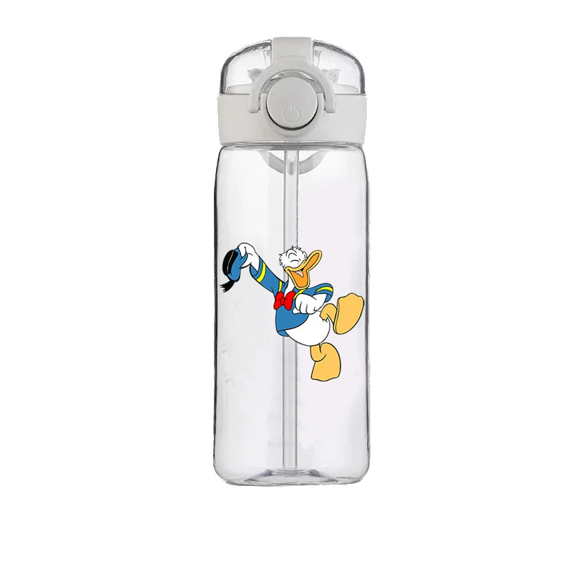 400ml Cartoon Straw Water Cup for Kids – Drop-Resistant Portable Drinking Bottle with Lid and Handle, Donald Duck Design for School or Gifts