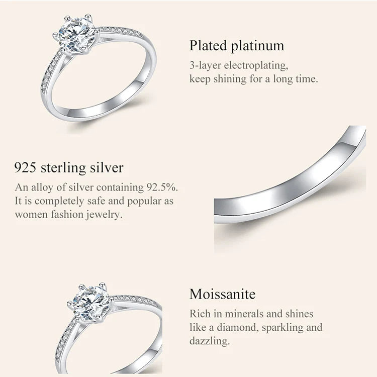 0.8 Carat Moissanite Engagement Ring – D Color VVS1 Stone with Zircon Accents on 925 Sterling Silver for Women
