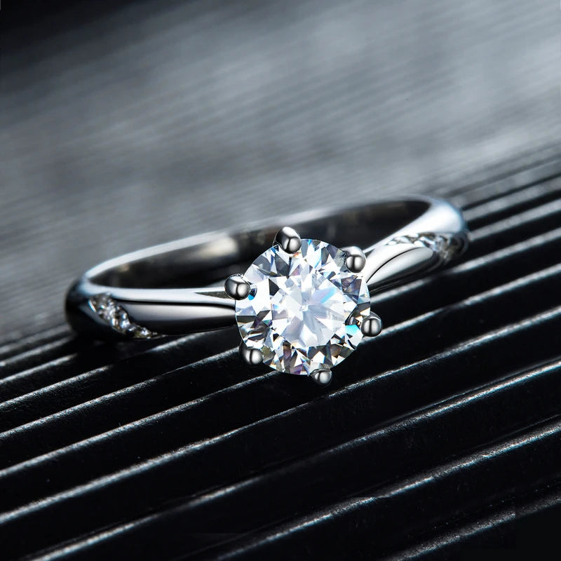 1 Carat Round Moissanite Solitaire Engagement Ring – D Color VVS1 Stone on 925 Sterling Silver for Women