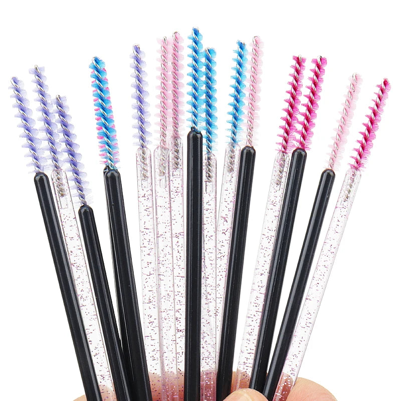 50-Piece Disposable Eyelash Mascara Brushes – Crystal Diamond Handle Spoolies for Lash Extension & Eyebrow Grooming