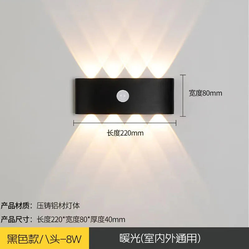 6W/8W/12W PIR Motion Sensor LED Wall Light – Waterproof IP65 Outdoor Indoor Aluminum Sconce for Garden, Porch, Corridor