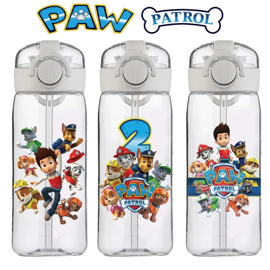 400ml PAW Patrol Chase Water Bottle – Leak-Proof Cartoon Plastic Cup with Straw for Kids, School, and Outdoor Sports Use