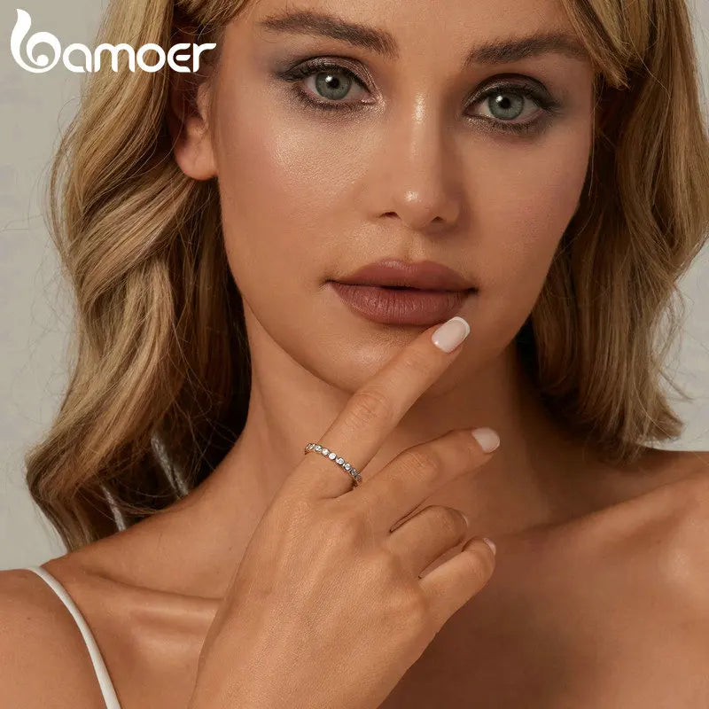 White Gold Plated Bubble Moissanite Ring – 925 Sterling Silver Bezel Set Full Eternity Band for Women