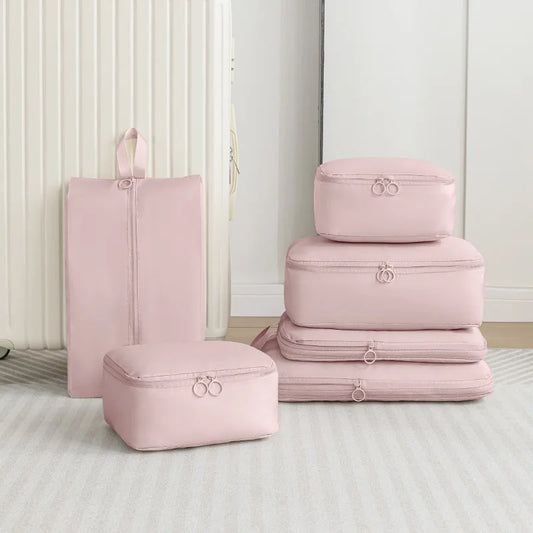 Compressed Packing Cubes Travel Organizer Set – Storage Bags for Shoes, Socks, Underwear, Bras, and Makeup – Portable Travel Supplies