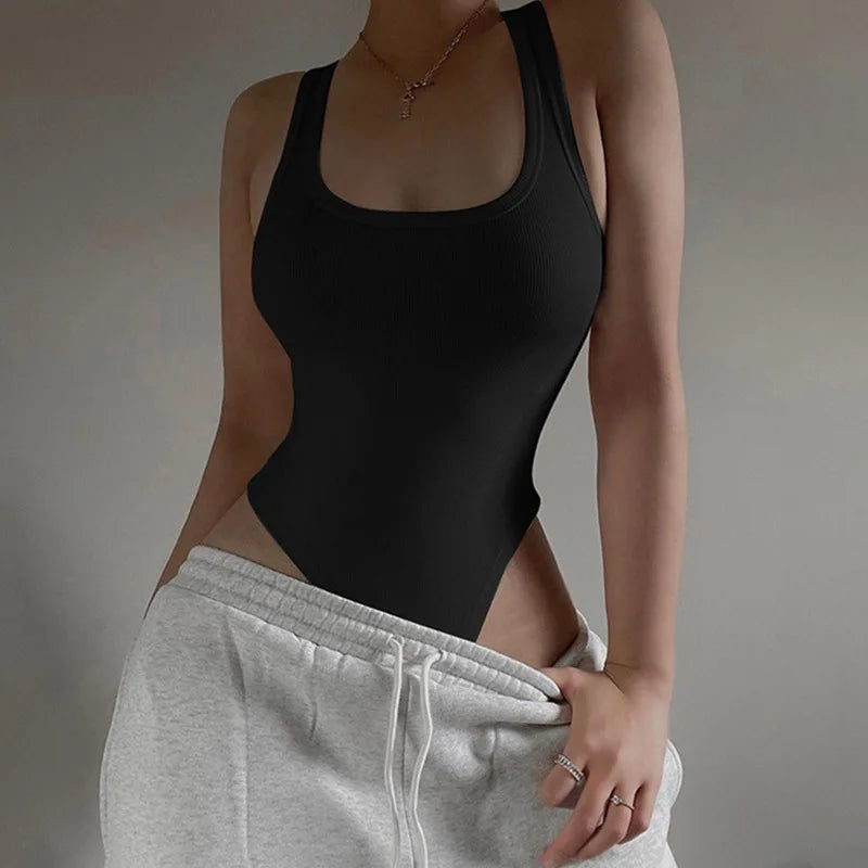 Sleeveless Knit Bodysuit – Off-Shoulder Halter Neck Bodycon Top for Women, Summer Clubwear