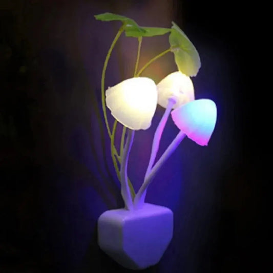 Colorful LED Mushroom Night Light – Plug-in Sensor Lamp with 3 Soft Glow LEDs