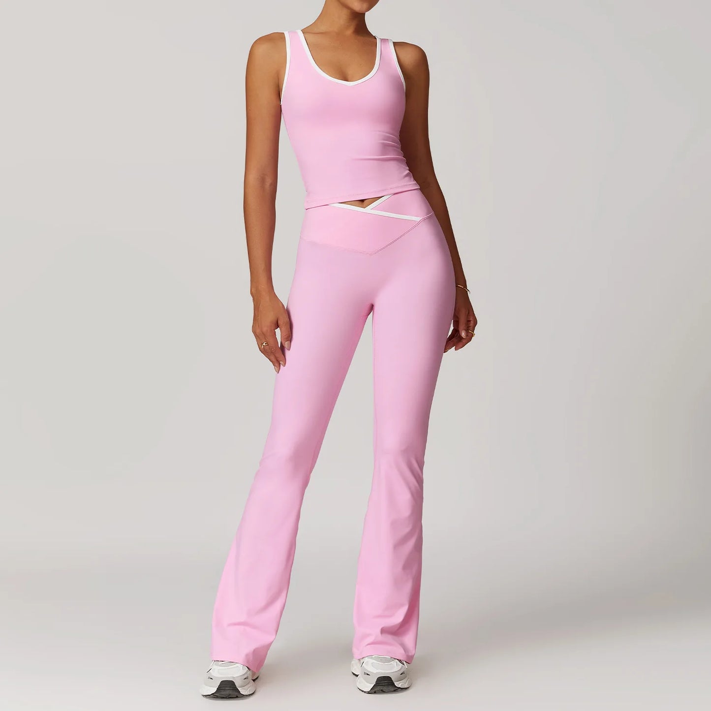 2PCS Women's Yoga & Workout Set – Short Sleeve Crop Top and High-Waist Leggings Sportswear