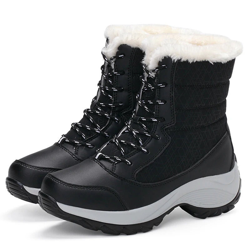 Women's Platform Winter Snow Boots – Warm Plush Fur Lining, Non-Slip Wedge Ankle Boots for Cold Weather