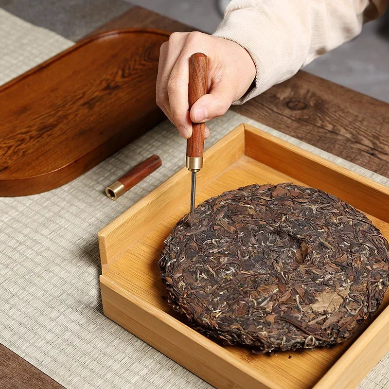 Stainless Steel Tea Needle with Sandalwood or Ebony Handle – Pu’er Tea Knife with Protective Sheath for Loosening Compressed Tea Cakes