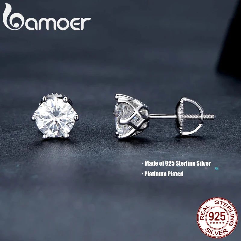 925 Sterling Silver Moissanite Stud Earrings – 1.0CT D Color Round Brilliant Cut for Engagement or Wedding