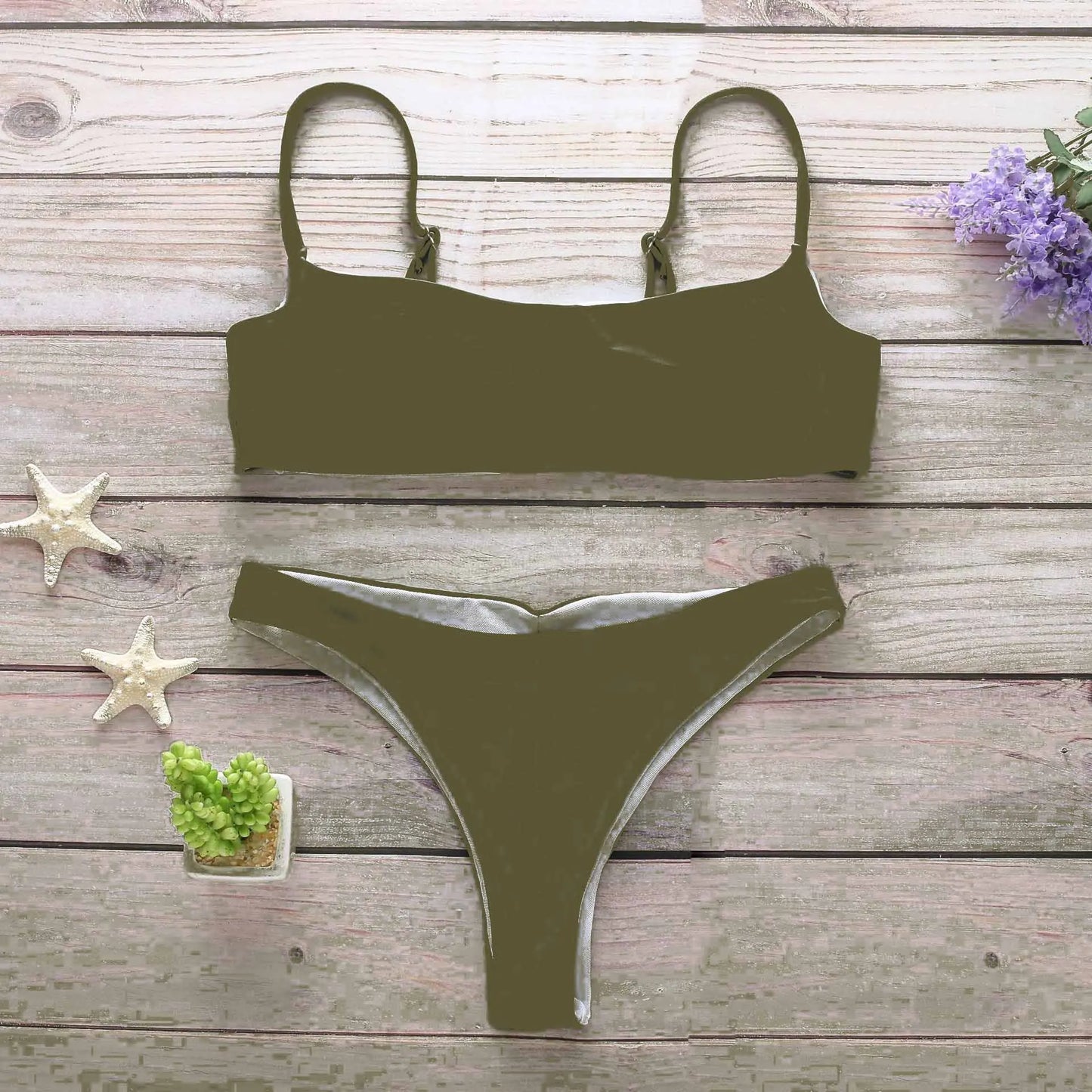 Solid Color Sexy Bikini Set – Women's Two-Piece Low Waist Swimsuit with Padded Top, Summer Swimwear XL Sizes