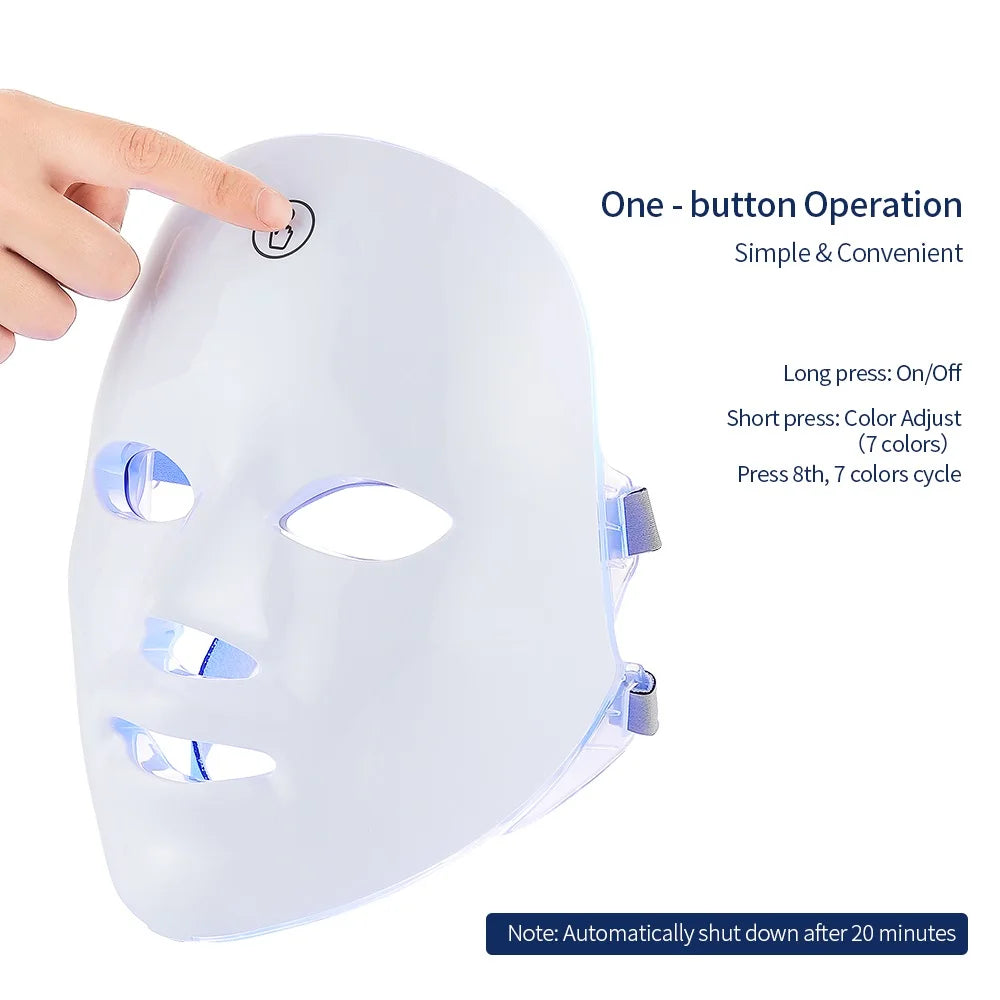 7-Color LED Facial and Neck Light Therapy Mask – Red Light Anti-Aging Device for Skin Tightening, Lifting, Rejuvenation, and Whitening