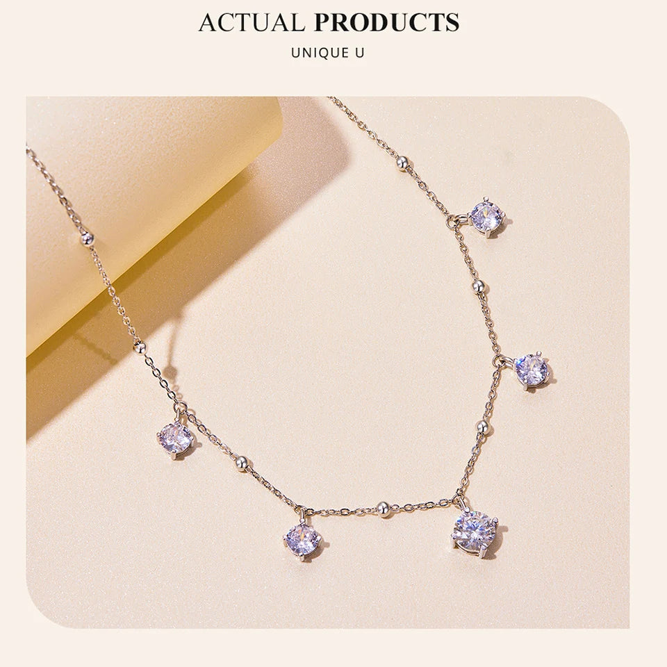 3.0 CTTW Moissanite Waterdrop Necklace – Five-Stone D Color VVS1 Pendant on 925 Sterling Silver Chain for Women