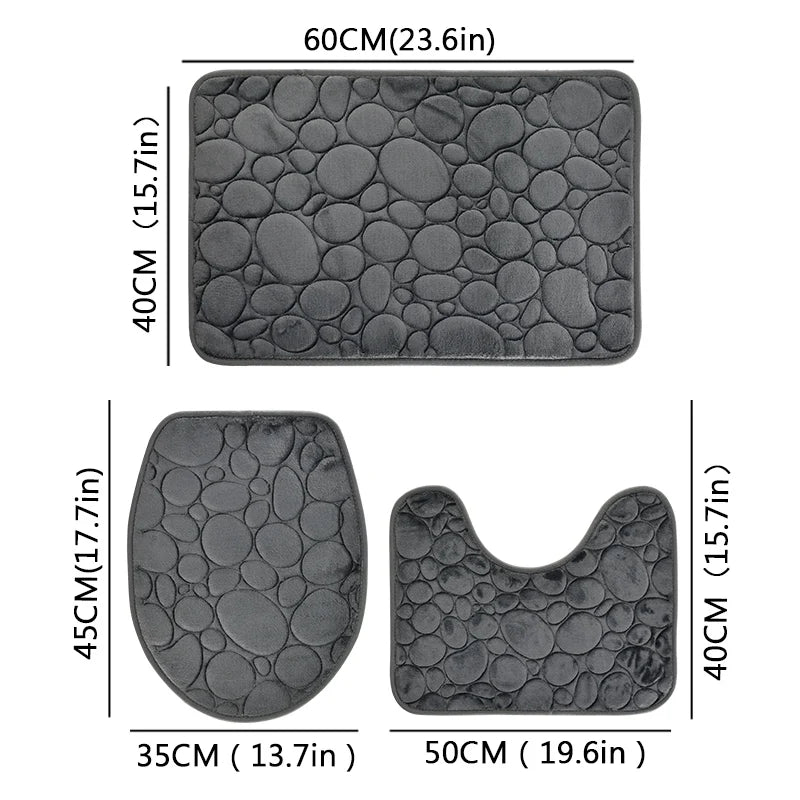 3-Piece Bathroom Mat Set – Soft Microfiber, Non-Slip Water-Absorbing Floor Rugs with Modern Striped Pattern