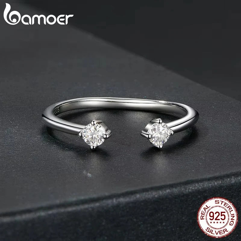 Adjustable Moissanite Open Ring – White Gold Plated 925 Sterling Silver with 0.1CT D Color VVS1 Stone for Women