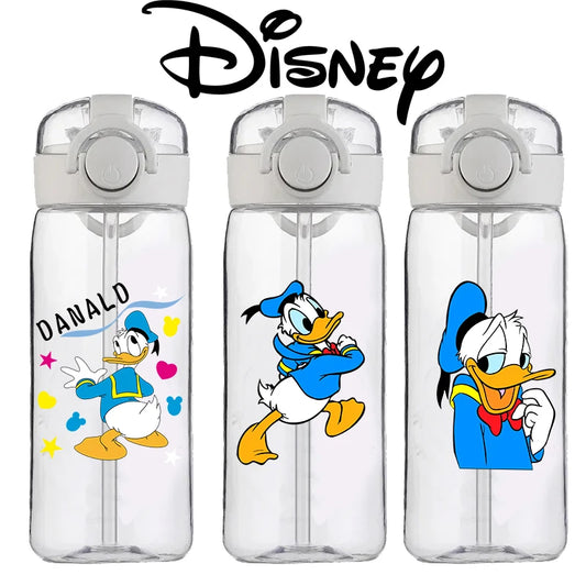 400ml Cartoon Straw Water Cup for Kids – Drop-Resistant Portable Drinking Bottle with Lid and Handle, Donald Duck Design for School or Gifts