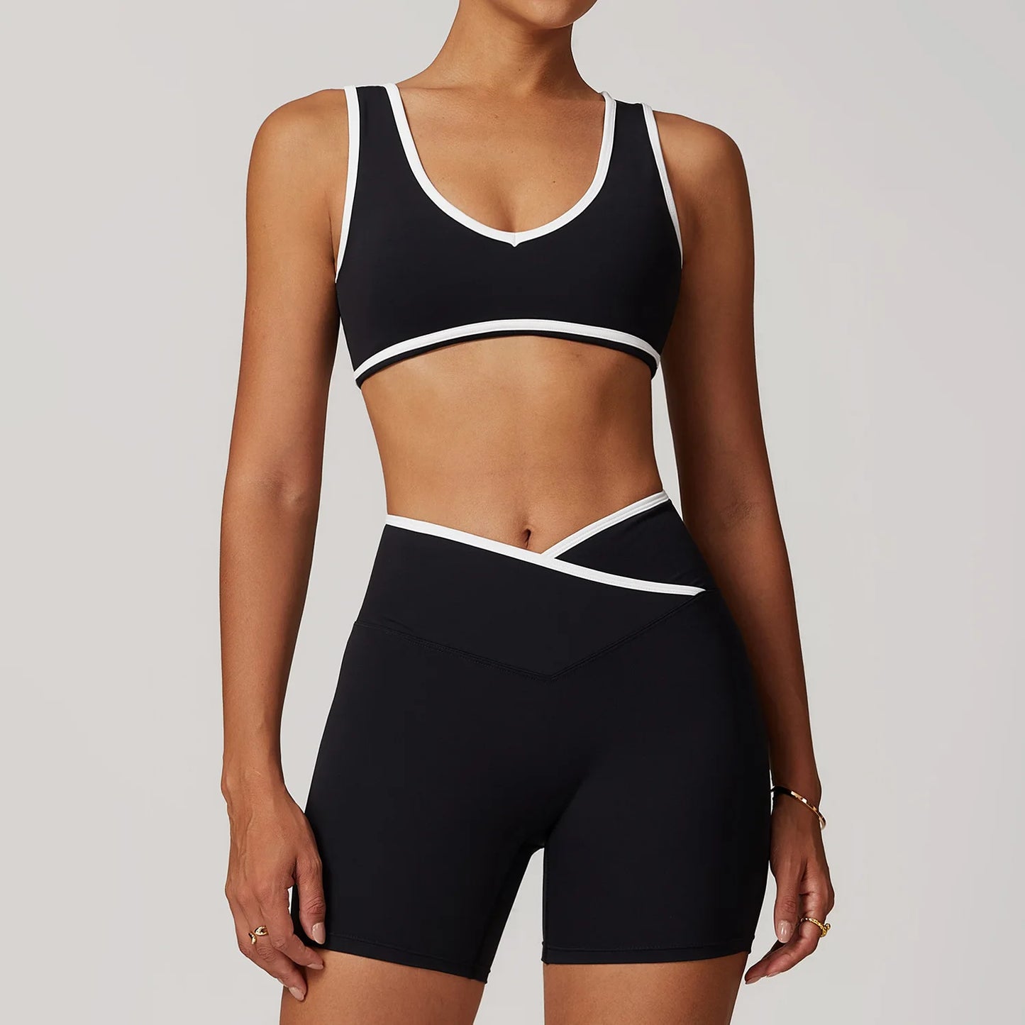 2PCS Women's Yoga & Workout Set – Short Sleeve Crop Top and High-Waist Leggings Sportswear