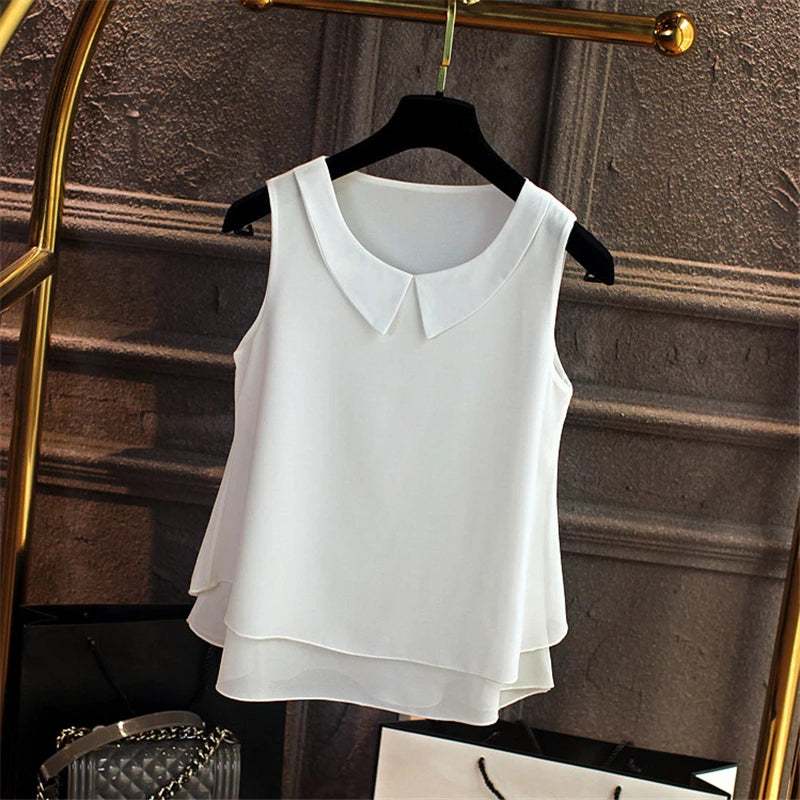 Sleeveless Chiffon Blouse with Peter Pan Collar – Oversized Summer Top for Women