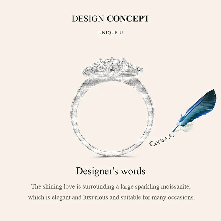 0.5 Carat Round Moissanite Engagement Ring – D Color VVS1 Stone with CZ Accents on 925 Sterling Silver Band for Women