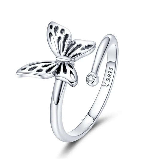 925 Sterling Silver Adjustable Butterfly Ring for Women – 14K Gold Plated Cocktail Ring in 2 Colors