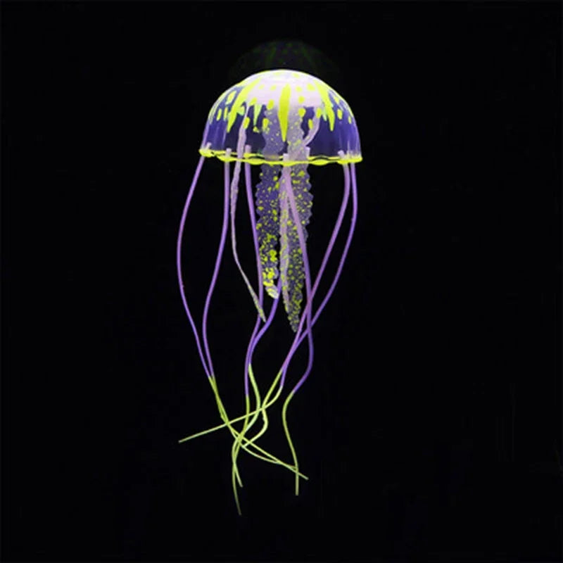 Artificial Glowing Jellyfish Aquarium Ornament – Soft Silicone Floating Decoration for Fish Tanks – Luminous Underwater Décor for Fresh or Salt Water