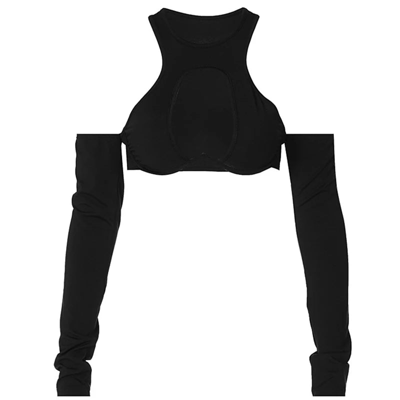 Women's Y2K Hollow Out Corset Crop Top – Black Long Sleeve Slim Fit Tee for Summer and Autumn Streetwear & Party Looks