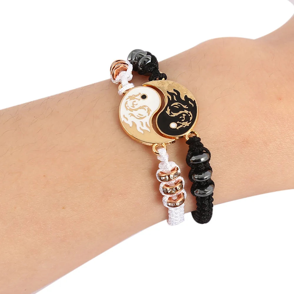 Yin Yang Dragon Charm Bracelets – Adjustable Couple Friendship Jewelry Set