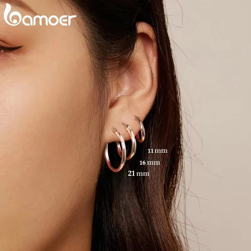 925 Sterling Silver Bold Hoop Earrings – 14K White Gold Plated Hypoallergenic Tube Design for Women