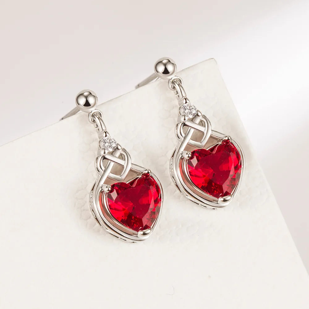 3-Piece 925 Sterling Silver Red Heart Zircon Jewelry Set – Elegant Ring, Earrings & Necklace for Women