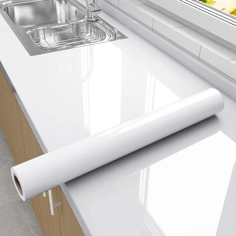 White Waterproof Self-Adhesive PVC Wallpaper – High-Temperature Resistant Wall Sticker for Home Kitchen Decor