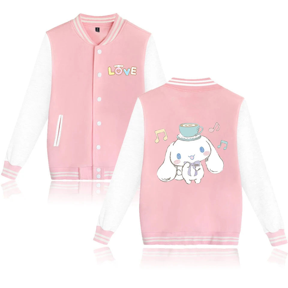 Cinnamoroll Cartoon Bomber Jacket – Unisex Harajuku College Baseball Coat for Spring & Autumn Casual Streetwear