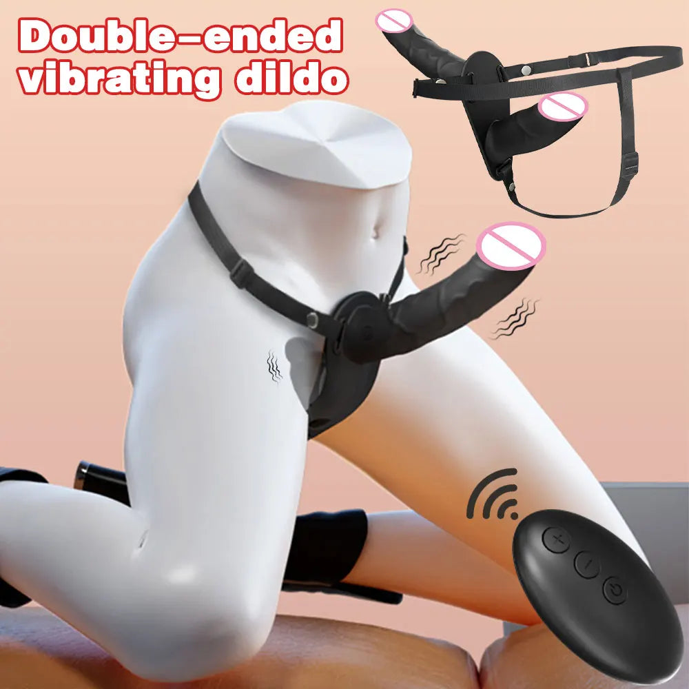 Wearable Double-Head Vibrating Strap-On with Remote Control – G-Spot Dildo for Couples and Lesbian Play