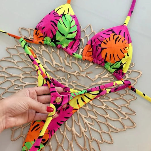 Women’s Lace-Up Bikini Set – Solid Color Two-Piece Split Swimsuit with Wire-Free Support and Removable Pads, Sexy Beach Style