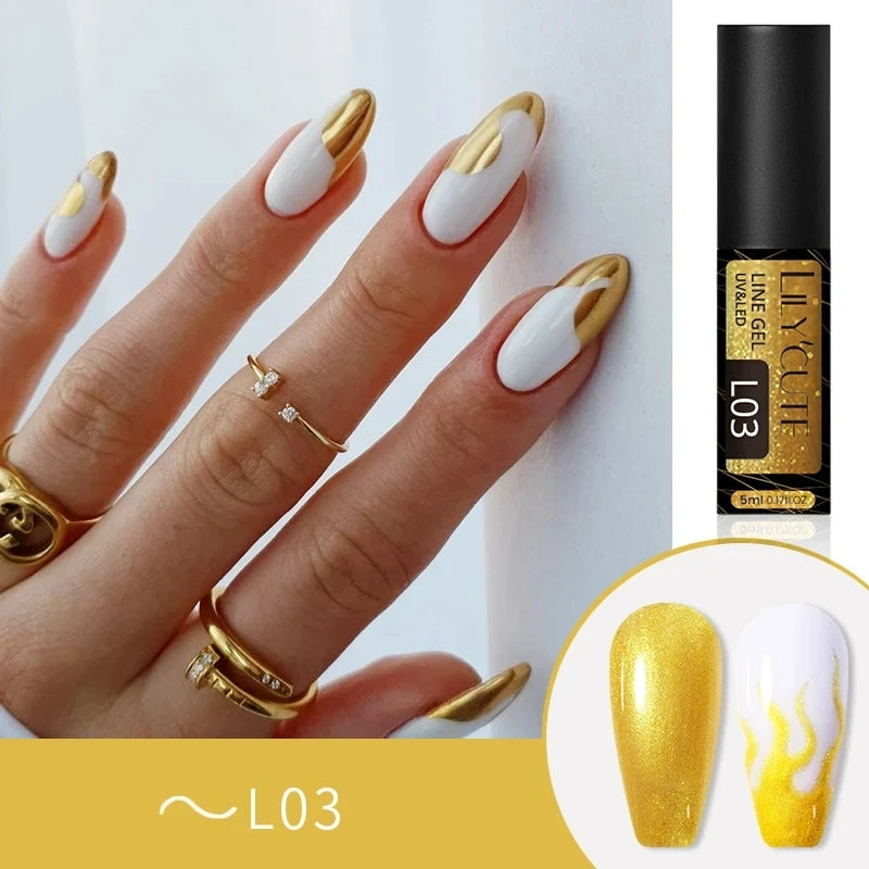 5ml Metallic Gold & Silver Liner Gel – Super Bright Mirror Nail Art Drawing Gel for French Tips & Design