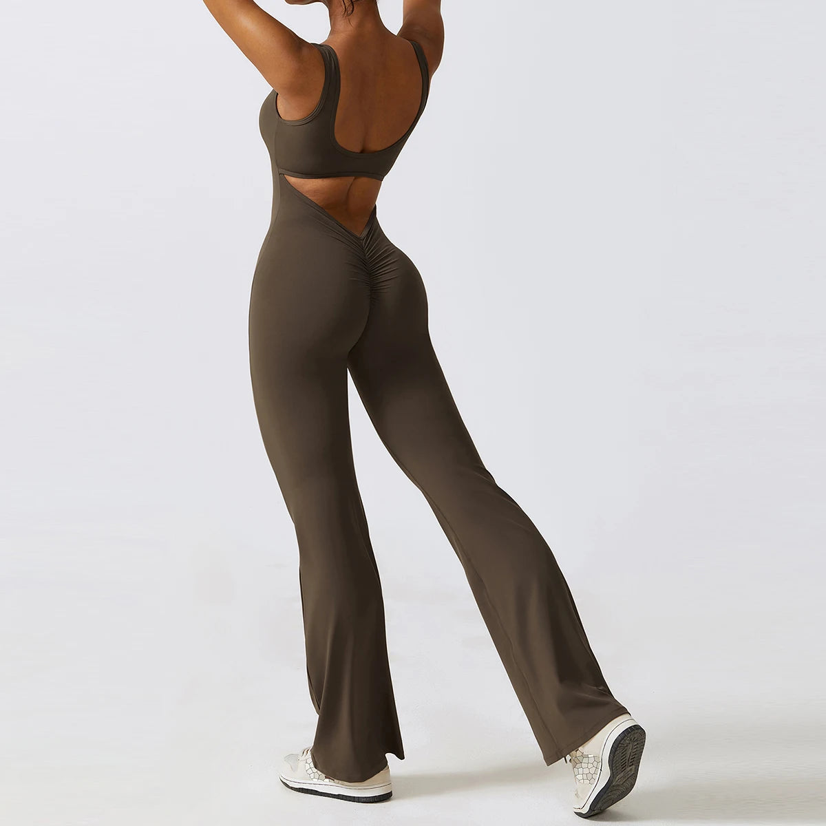 V-Back Scrunch Jumpsuit for Women – Stretchy Sleeveless Sports Romper for Yoga, Gym & Outdoor Workouts