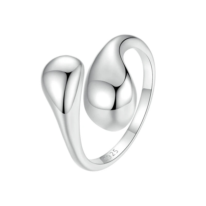 Chunky Gold Water Droplet Statement Ring – Adjustable 925 Sterling Silver Thumb Band for Women