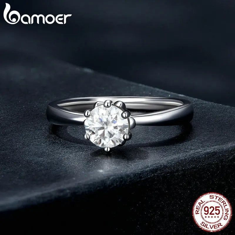 0.8 Carat Round Moissanite Engagement Ring – 14K Gold Plated 925 Sterling Silver with D Color VVS1 Stone for Women